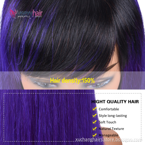Pre Colored Human Hair Wigs With Bangs Pink Purple Blue Red Grey Green 99J Ombre Color Brazilian Hair Wigs For Black Women